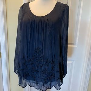 Carla Conti Navy Blue Silk Blouse